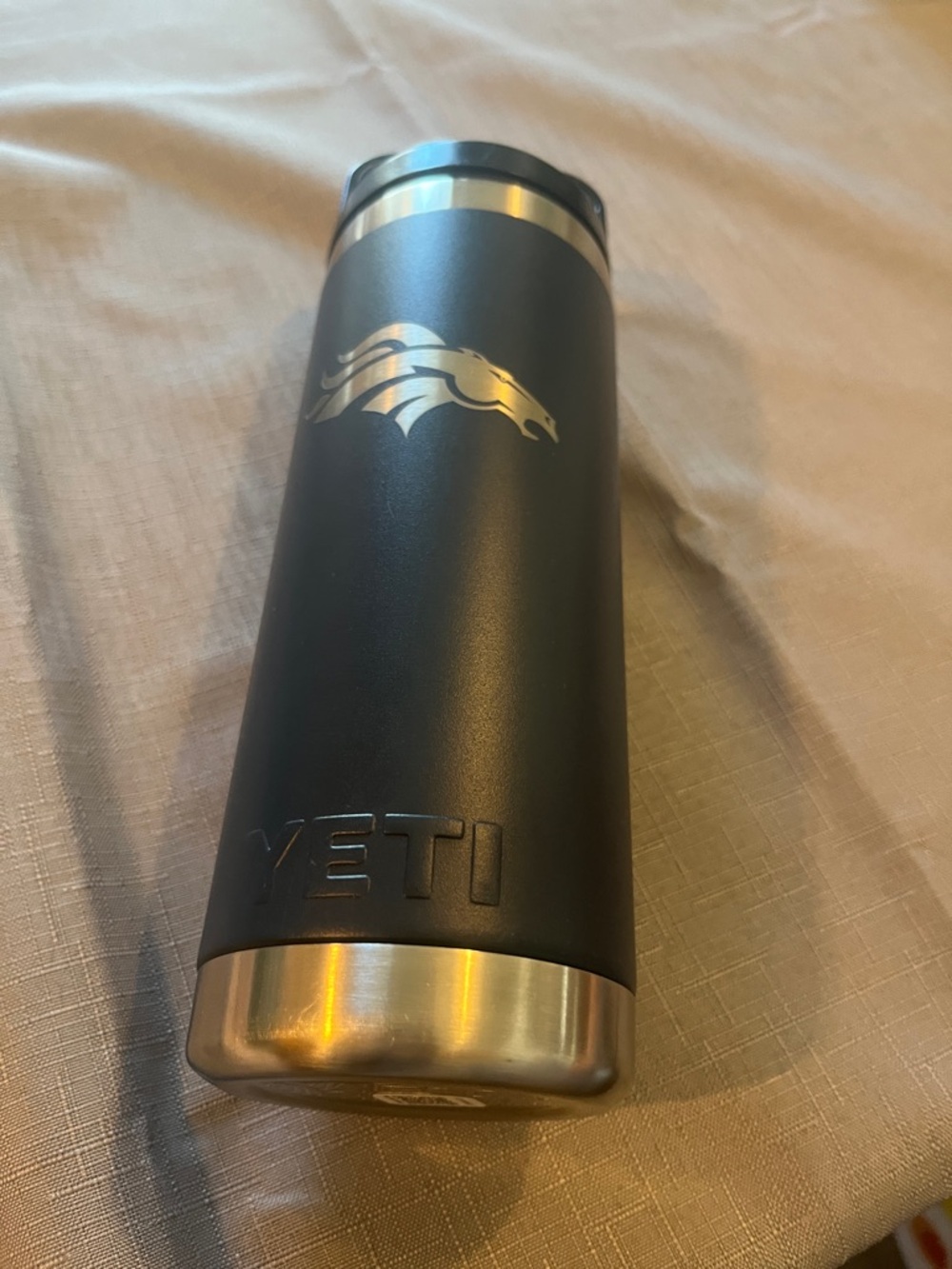 Yeti Black Travel Tumbler with Stainless Steel Accents Denver Broncos